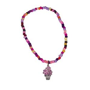 Colorful‎ Seed Bead bracelet w Flower Pot Charm Kawaiicore Indie